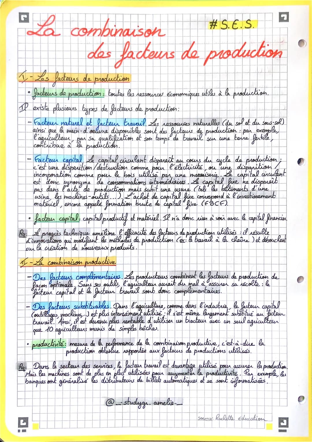 #S.E.S.
"La combinaison
des facteurs de production
1- Les facteurs de production
• facteurs de production : toutes les ressources économique