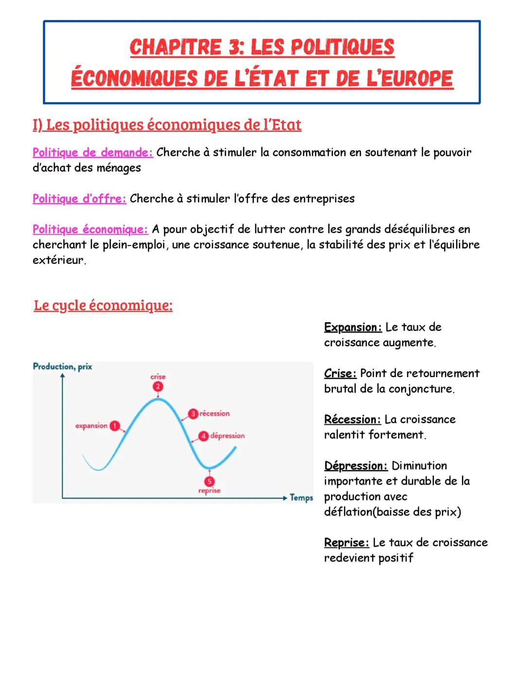 Chapitre 3: Ls politiques économique de l'Etat et de l'Europe