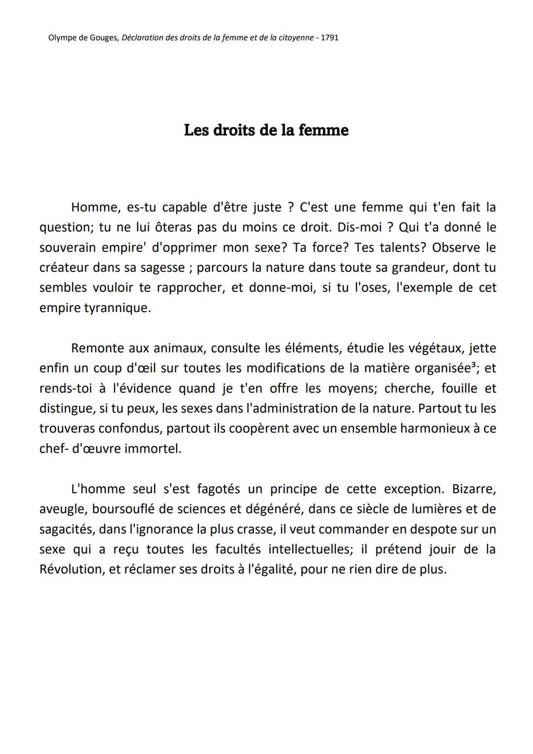 Olympe de Gouges, Déclaration des droits de la femme et de la citoyenne - 1791
LL1_ "Homme, es-tu capable d'être juste ?"
Intro
Olympe de Go