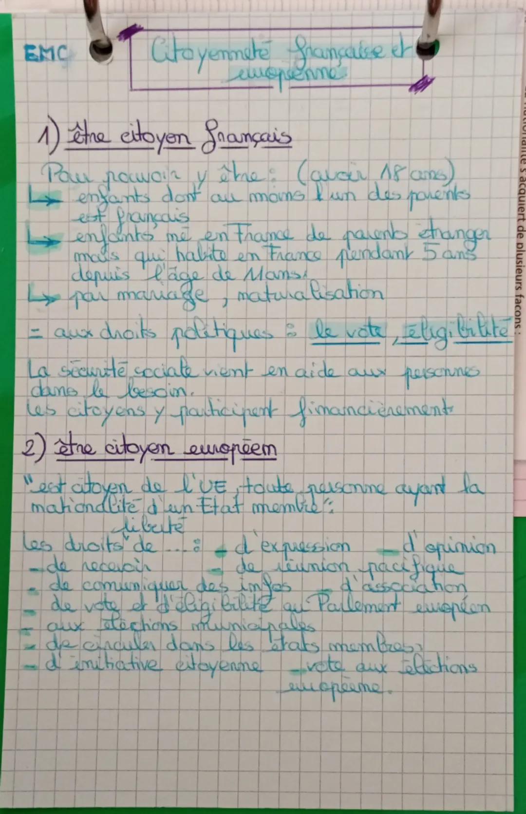 eqorante s'acquiert de plusieurs facons:
EMC
Citoyenneté française et
eloponne
1) être citoyen français
Paul porwork
pochoir y
ête: (avoir 1