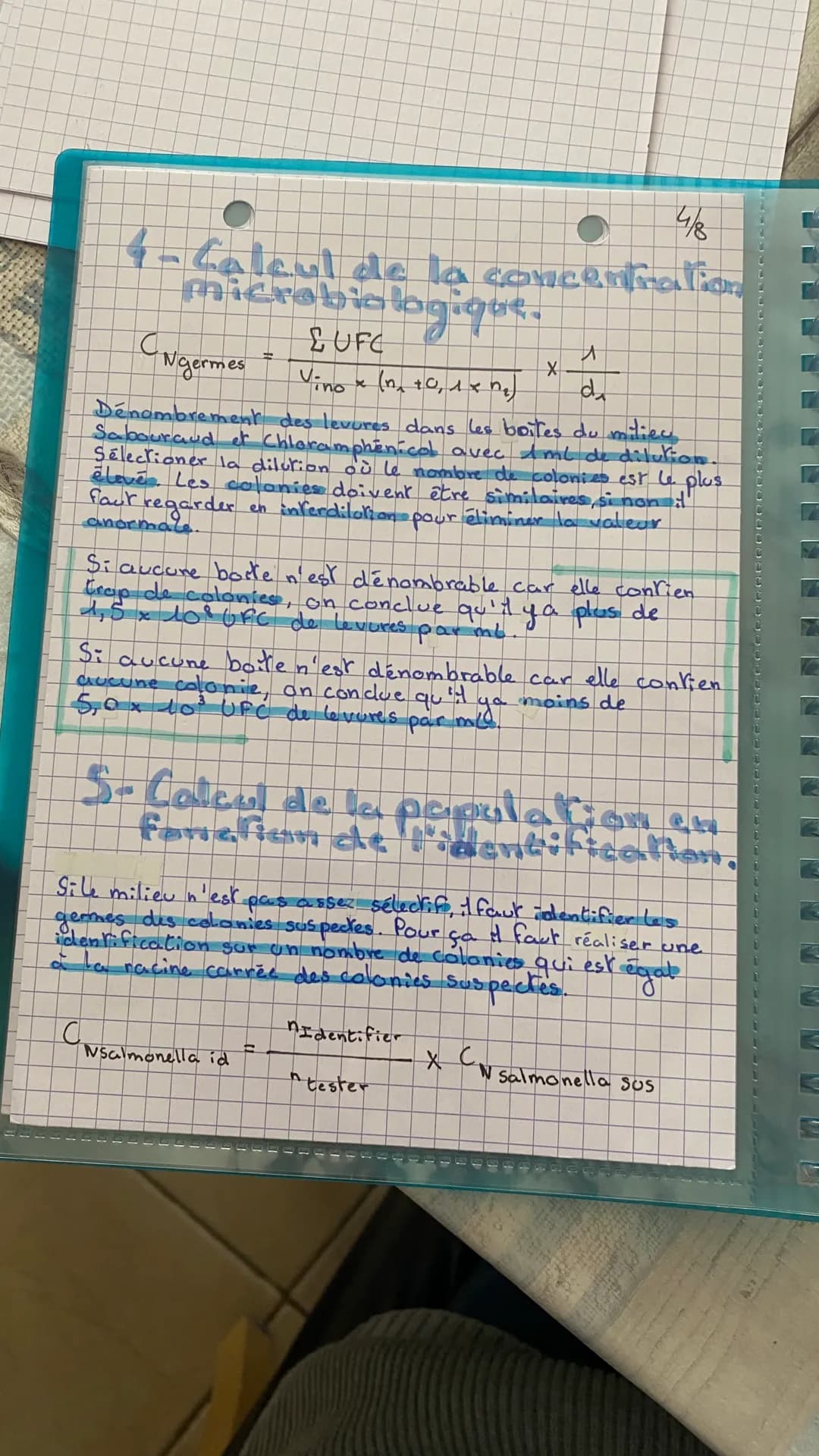 H
-
H
O
4/8
4- Calcul de la concentration
obiologique.
A
Ngermes
(n₁ +0, 1 x 0₂)
da
Dénombrement des levures dans les boites du milieu
Sabou