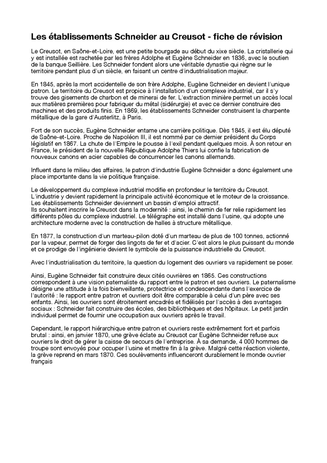 les établissements Schneider au creusot