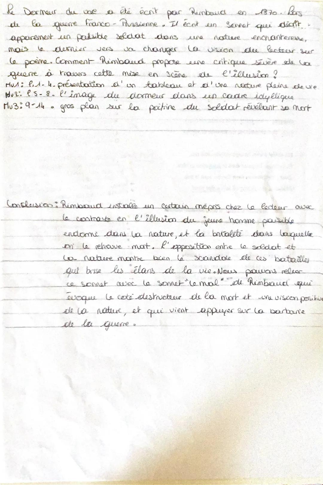 Texte nº3: Arthur Rimbaud, Cahiers de Douai (1870)

<<<< Le Dormeur du Val >>>

1 C'est un trou de verdure où chante une rivière,
Accrochant