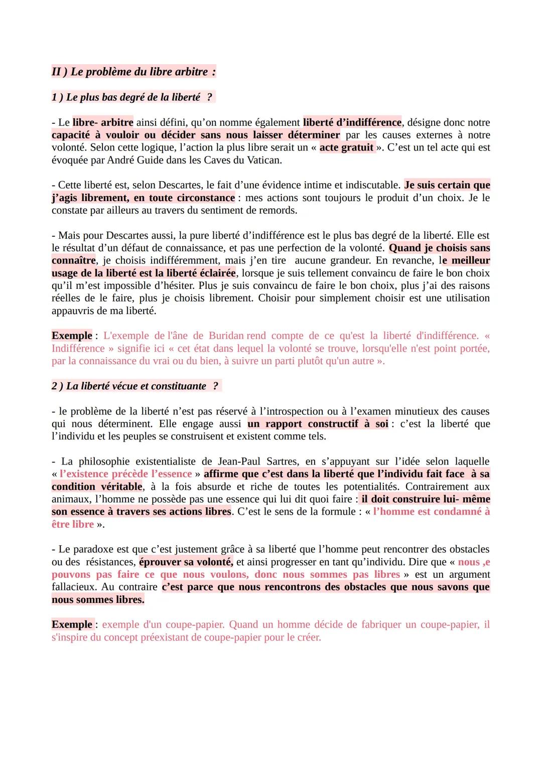 La liberté :
Définition: État de non contrainte, pouvoir d'agir sans contraintes.
I) La liberté et la nécessité :
1) La liberté dans la néce