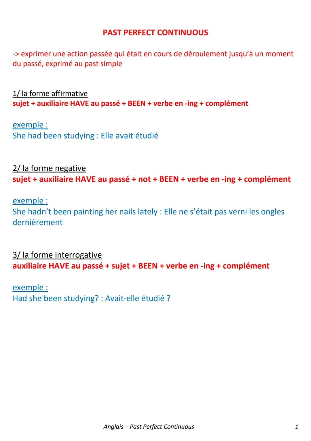 PAST PERFECT CONTINUOUS -ANGLAIS