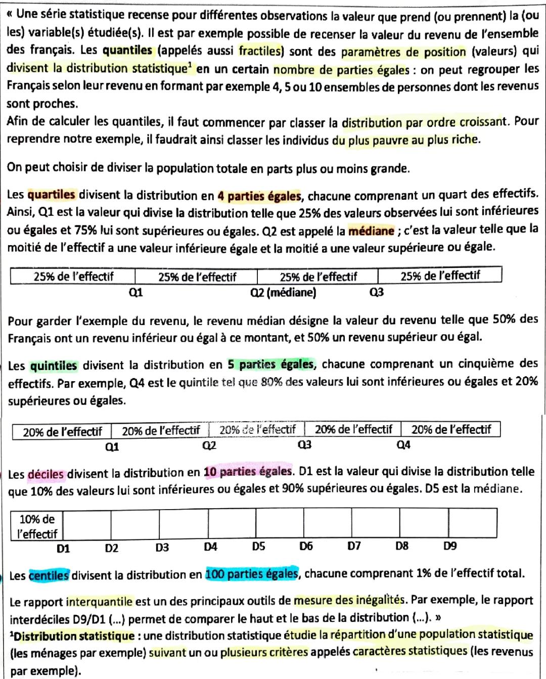 Tout Savoir sur les Quantiles et Quartiles en Statistiques - Exemples et Exercices Corrigés PDF