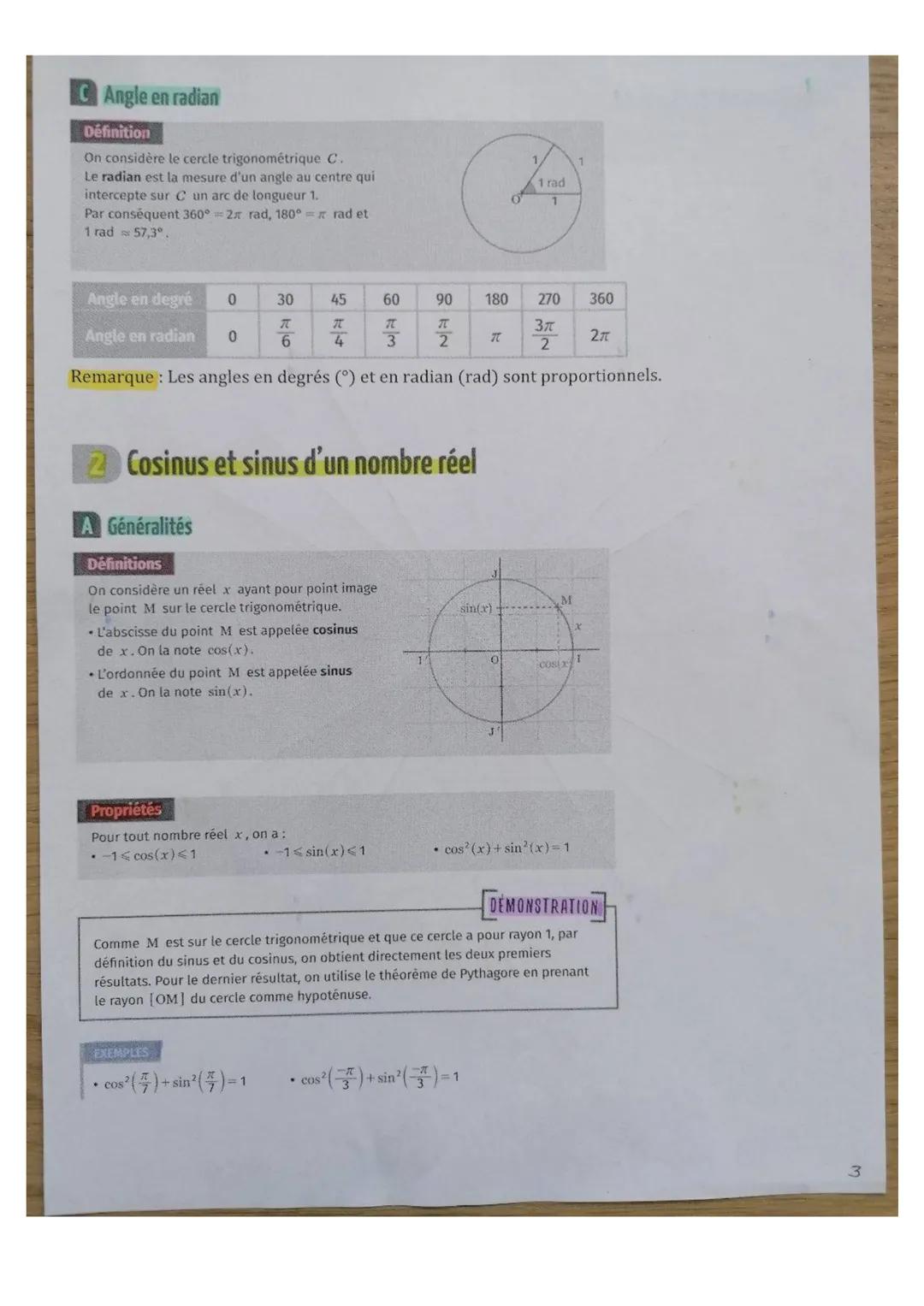 Séquence 10: Cercle trigonométrique
Mesurer un angle en radian
A Cercle trigonométrique
Définition
Dans un repère orthonormě (O; I, J), le c