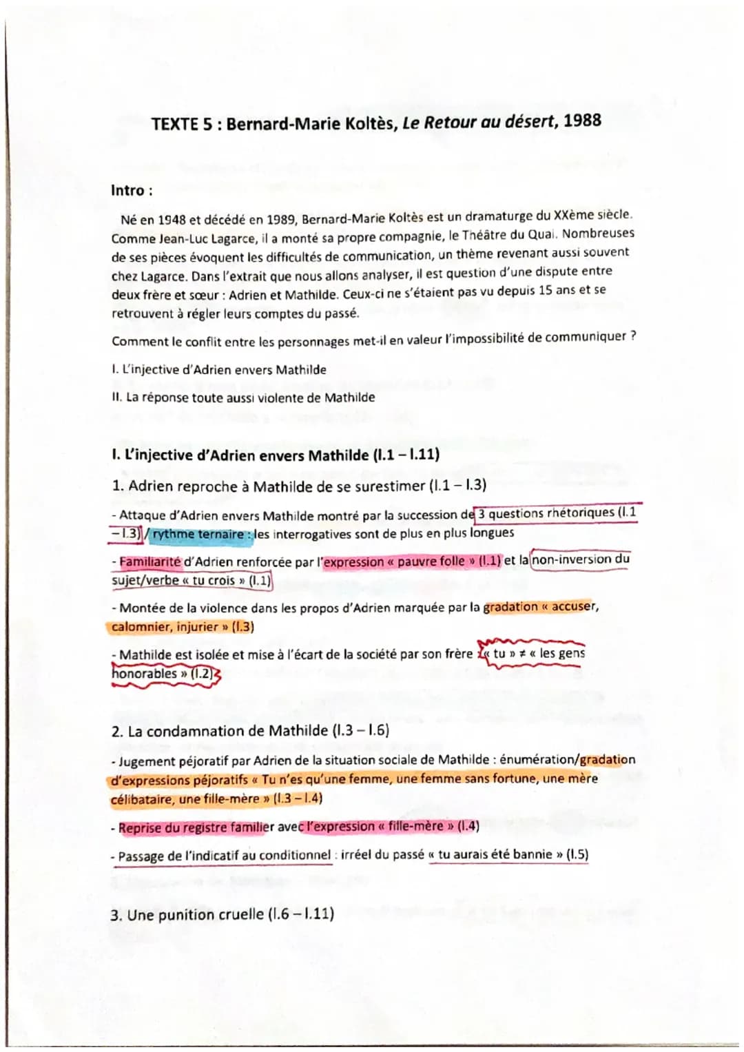 TEXTE 5: Bernard-Marie Koltès, Le Retour au désert, 1988
Intro :
Né en 1948 et décédé en 1989, Bernard-Marie Koltès est un dramaturge du XXè