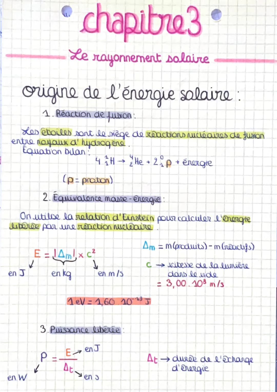 origine de l'énergie solaire
1. Reaction de fusion:
Les étoiles sont le siège de reactions nucléaires de fusion.
entre noyaux d'hydrogène.
E