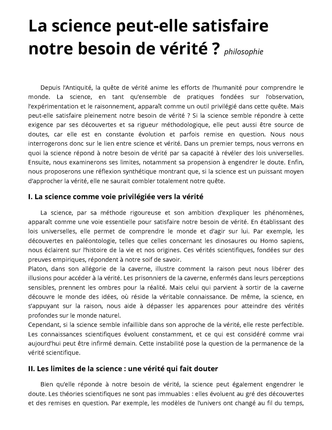 dissertation corrigée : la science peut-elle satisfaire notre besoin de vérité ? 
