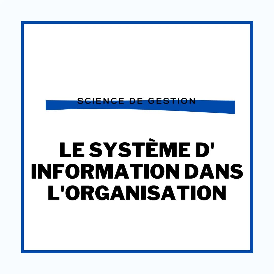 SCIENCE DE GESTION
LE SYSTÈME D'
INFORMATION DANS
L'ORGANISATION LE SYSTÈME D'INFORMATION
ET SES COMPOSANTES
SDG
Le système d'information (S