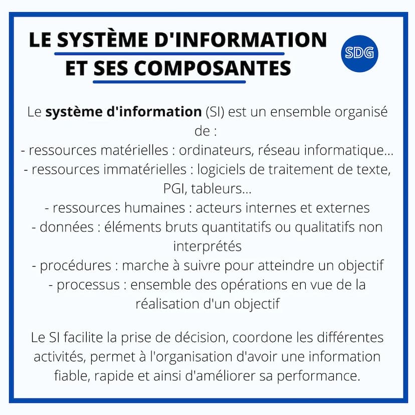 SCIENCE DE GESTION
LE SYSTÈME D'
INFORMATION DANS
L'ORGANISATION LE SYSTÈME D'INFORMATION
ET SES COMPOSANTES
SDG
Le système d'information (S