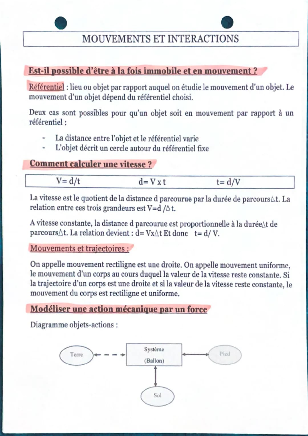 --- OCR Start ---
MOUVEMENTS ET INTERACTIONS
Est-il possible d'être à la fois immobile et en mouvement ?
Référentiel: lieu ou objet par rapp