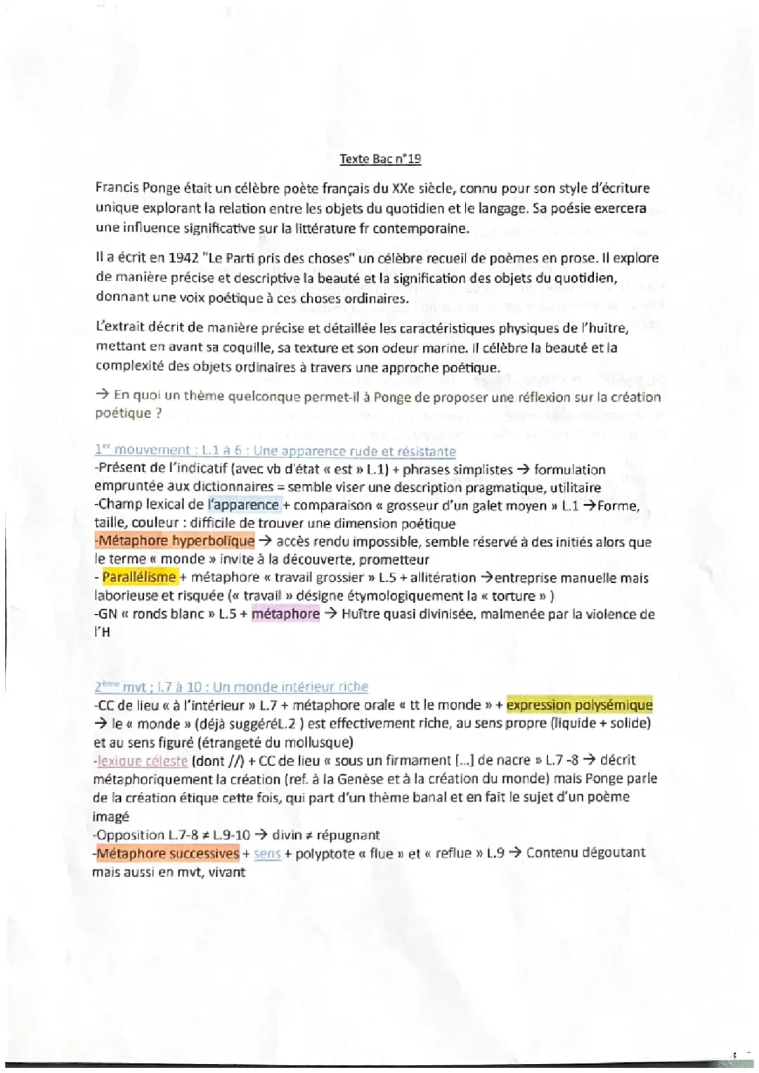Découverte de la poésie de Francis Ponge : Analyse de Le Parti pris des choses