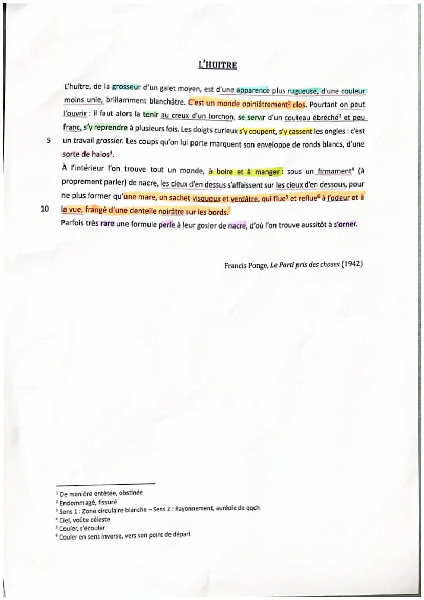 Texte Bac n°19
Francis Ponge était un célèbre poète français du XXe siècle, connu pour son style d'écriture
unique explorant la relation ent