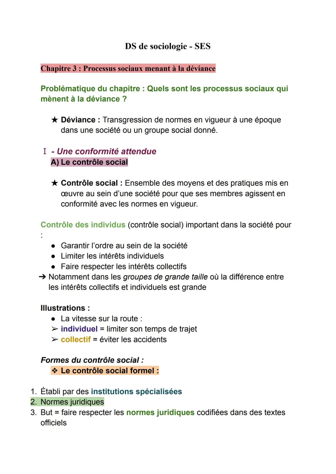 DS de sociologie - SES
Chapitre 3 : Processus sociaux menant à la déviance
Problématique du chapitre : Quels sont les processus sociaux qui
