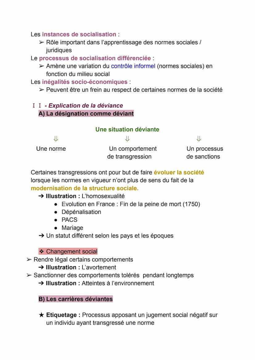 DS de sociologie - SES
Chapitre 3 : Processus sociaux menant à la déviance
Problématique du chapitre : Quels sont les processus sociaux qui
