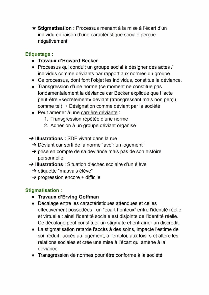 DS de sociologie - SES
Chapitre 3 : Processus sociaux menant à la déviance
Problématique du chapitre : Quels sont les processus sociaux qui
