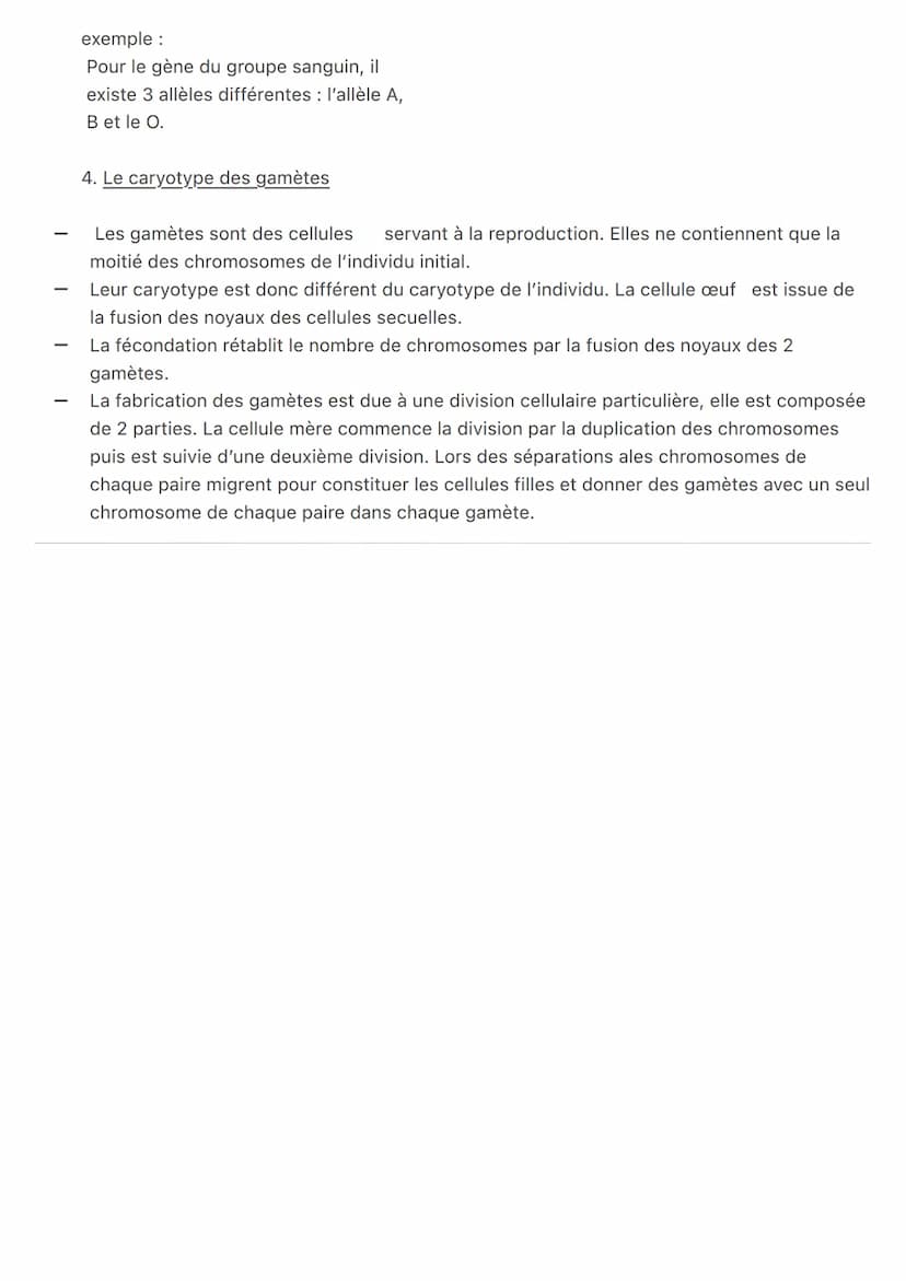 Fiche Révisions
Sciences
Génétique
1. Caractères et variations de l'espèce
exemple:
Chaque caractère peut représenter des variations individ