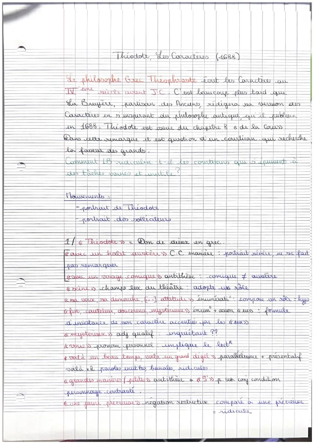 Analyse linéaire « Théodote » Les Caractères, La Bruyère 