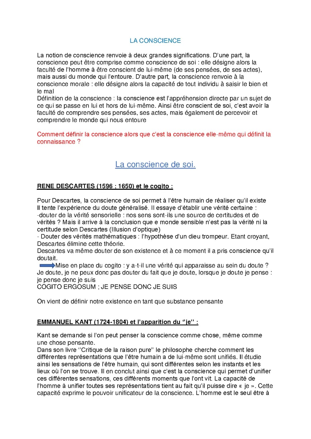 Comprendre la Conscience: Descartes, Hegel, et plus