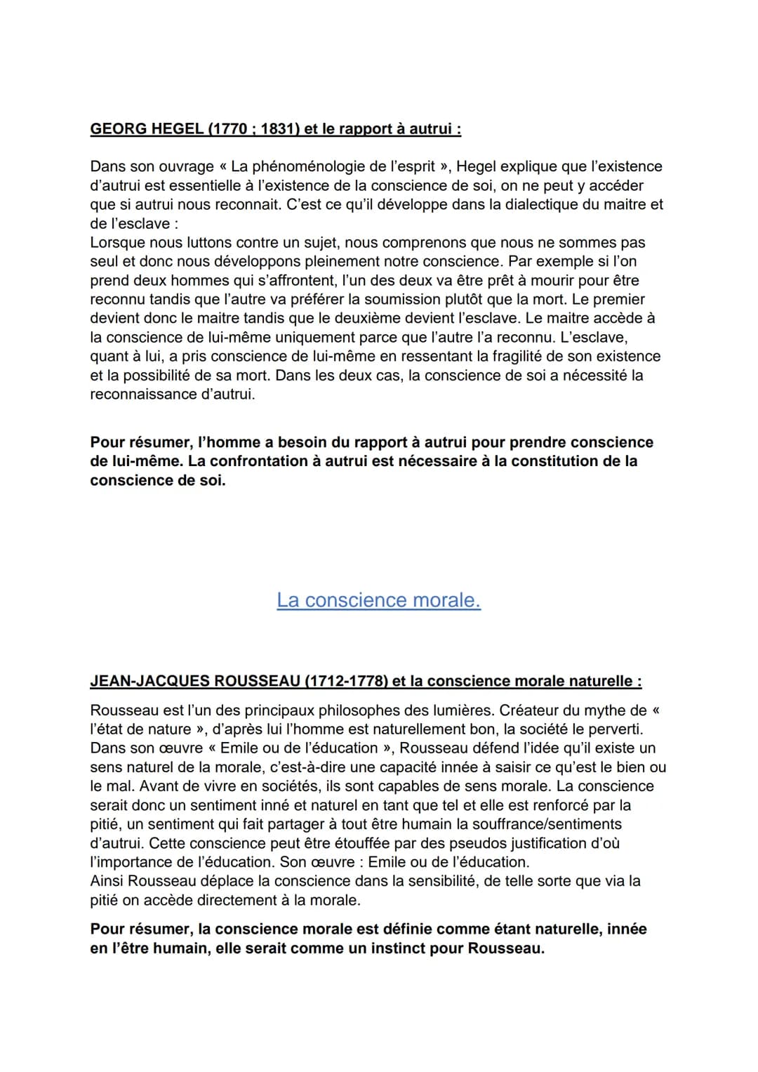 LA CONSCIENCE
La notion de conscience renvoie à deux grandes significations. D'une part, la
conscience peut être comprise comme conscience d