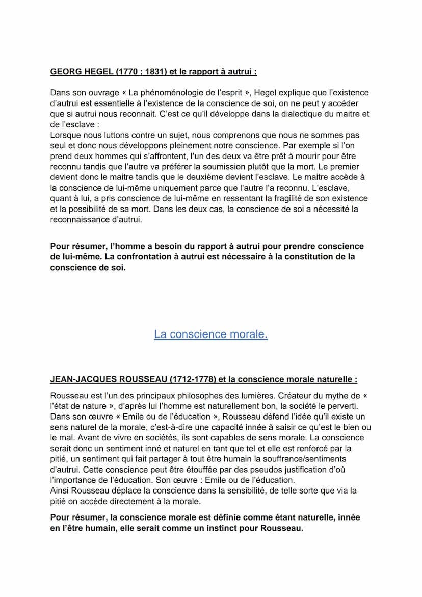 LA CONSCIENCE
La notion de conscience renvoie à deux grandes significations. D'une part, la
conscience peut être comprise comme conscience d