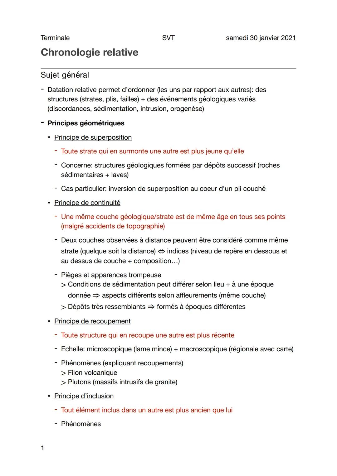 Terminale
1
Chronologie relative
Sujet général
Datation relative permet d'ordonner (les uns par rapport aux autres): des
structures (strates