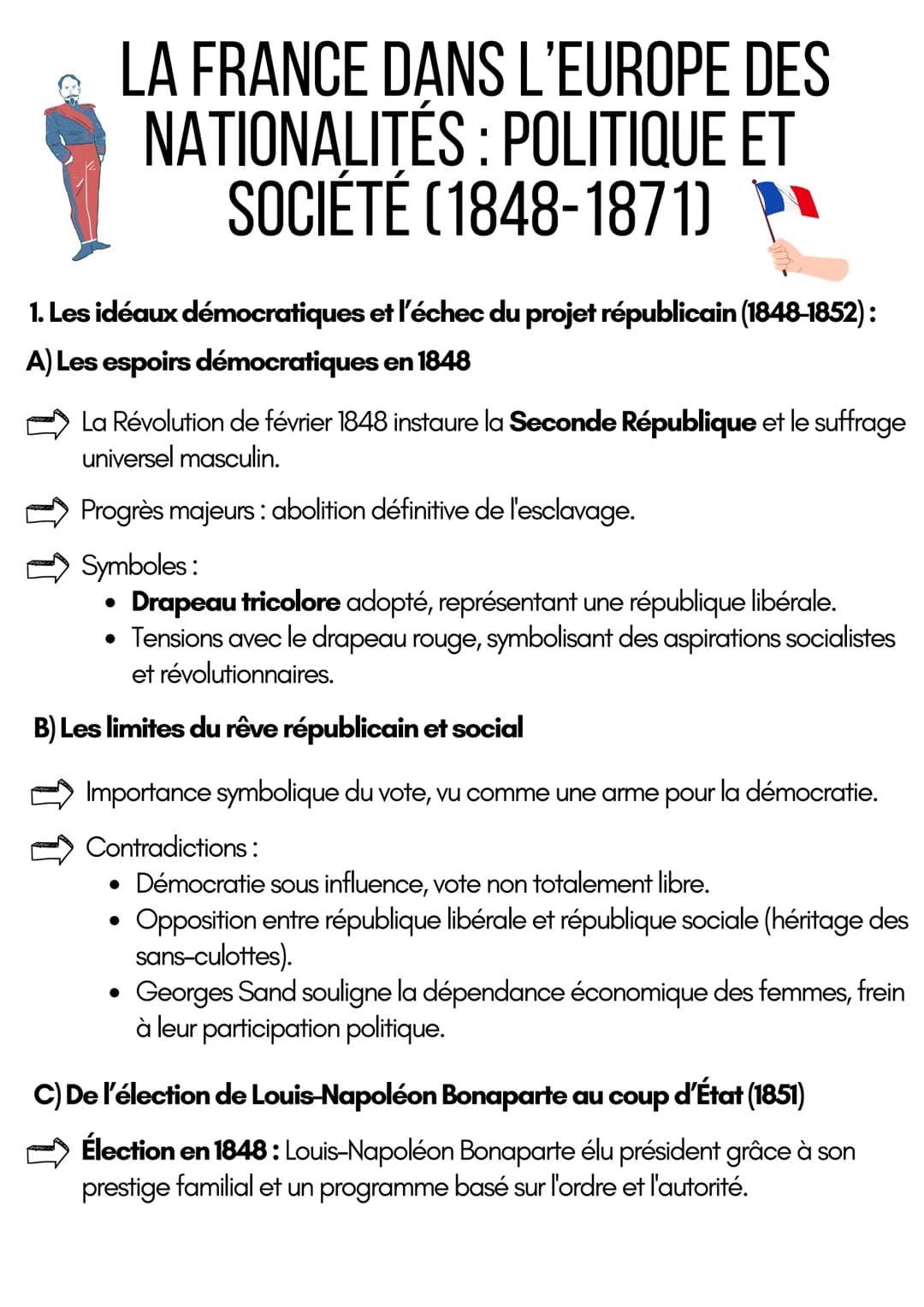 LA FRANCE DANS L'EUROPE DES
NATIONALITÉS : POLITIQUE ET
SOCIÉTÉ (1848-1871)
1. Les idéaux démocratiques et l'échec du projet républicain (18