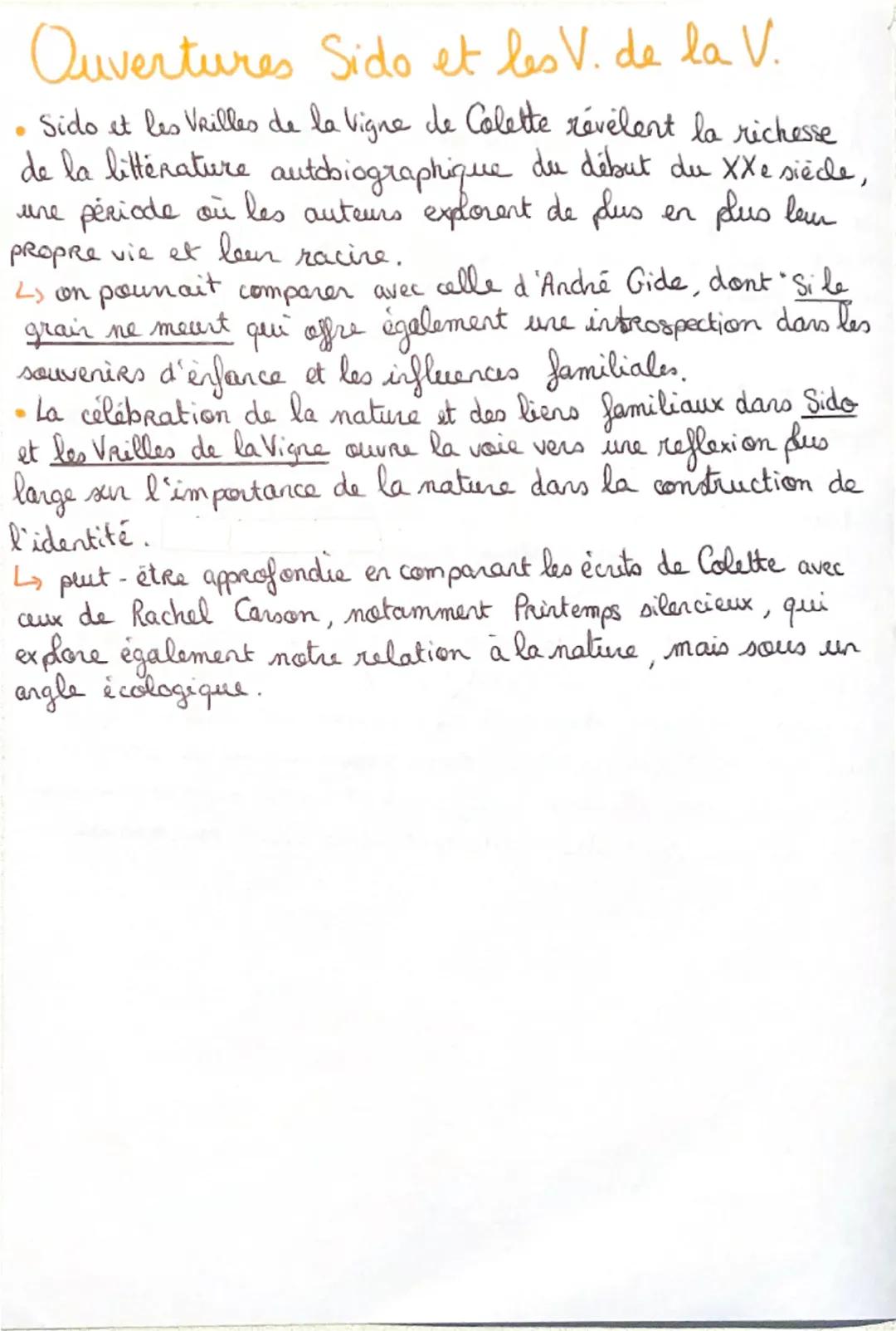 # Amorces Sido et les V de la V

• À travers Sido et les Vrilles de la Vigne, Colette nous offre un
portrait intime de sa mère et une reflex