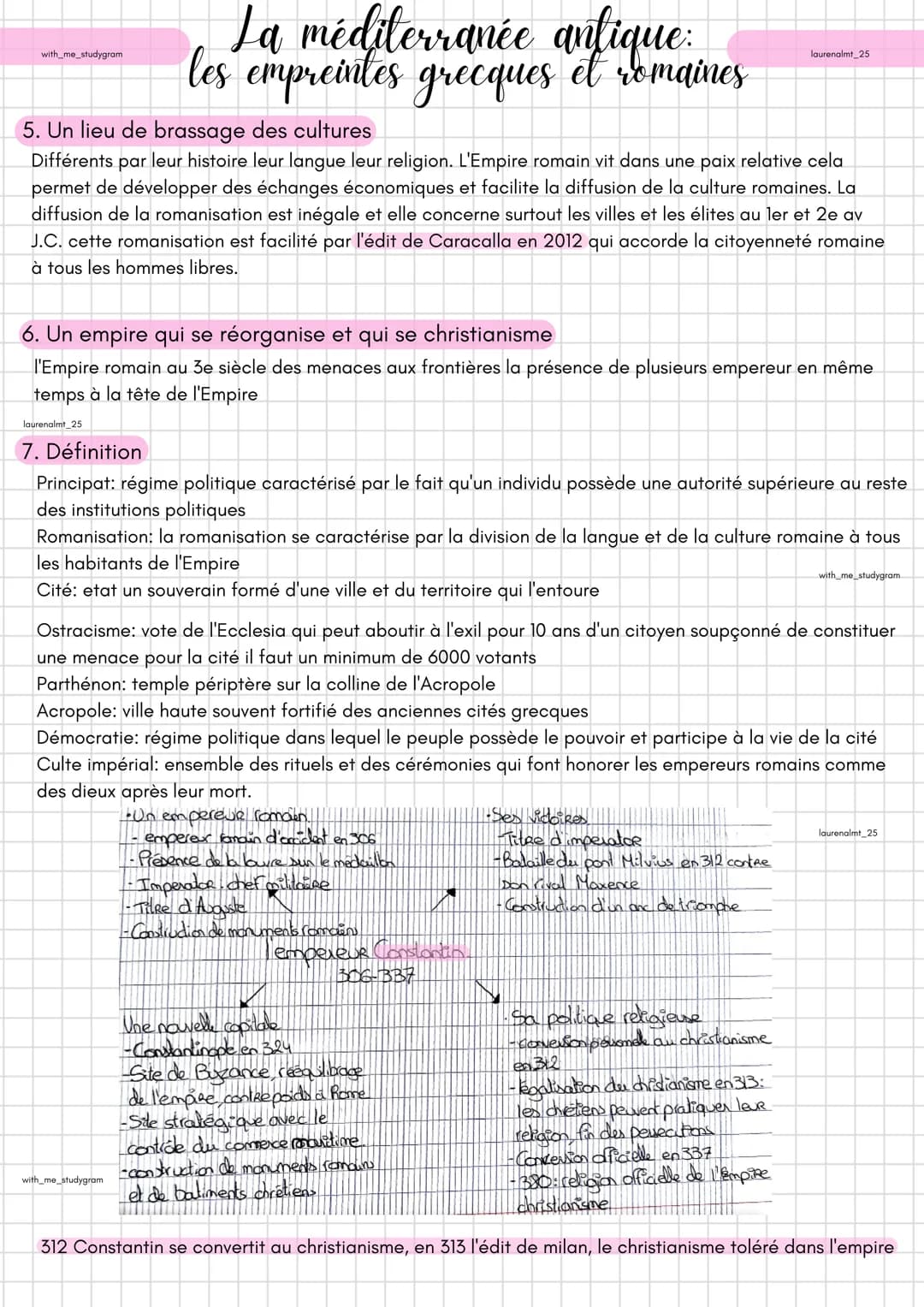 with_me_studygram
1. Intro
La démocratie d'Athènes au 5e siècle avant JC la naissance de l'Empire romain avec Auguste et
l'adoption du chris