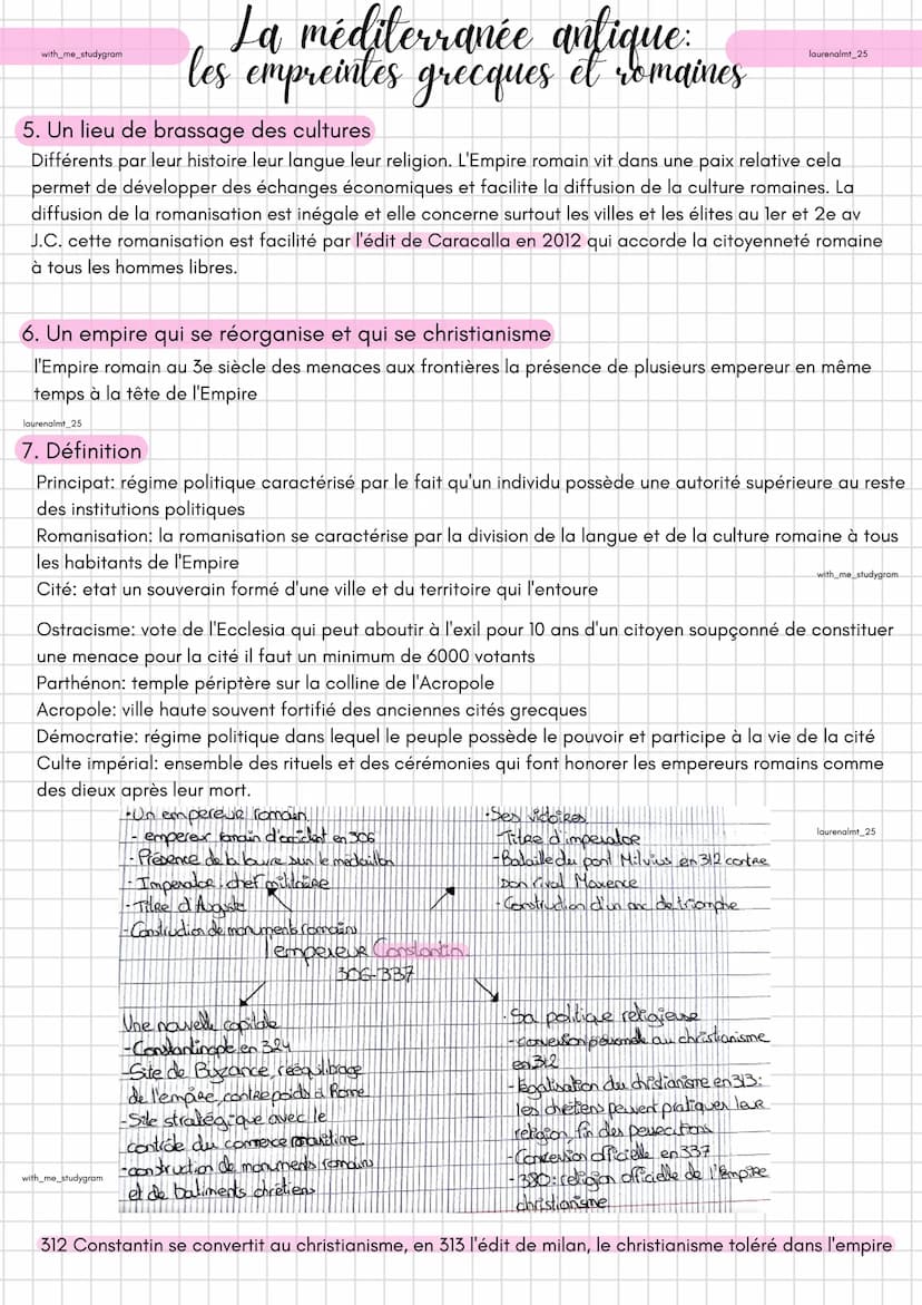 with_me_studygram
1. Intro
La démocratie d'Athènes au 5e siècle avant JC la naissance de l'Empire romain avec Auguste et
l'adoption du chris