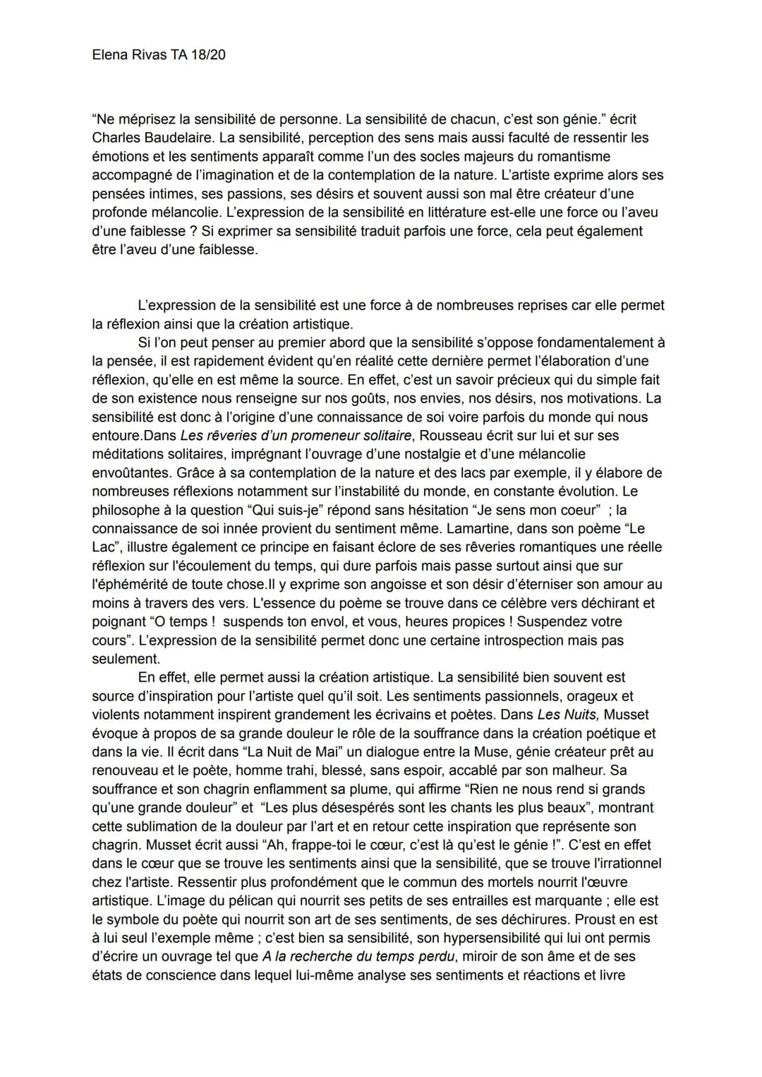 Elena Rivas TA 18/20
"Ne méprisez la sensibilité de personne. La sensibilité de chacun, c'est son génie." écrit
Charles Baudelaire. La sensi