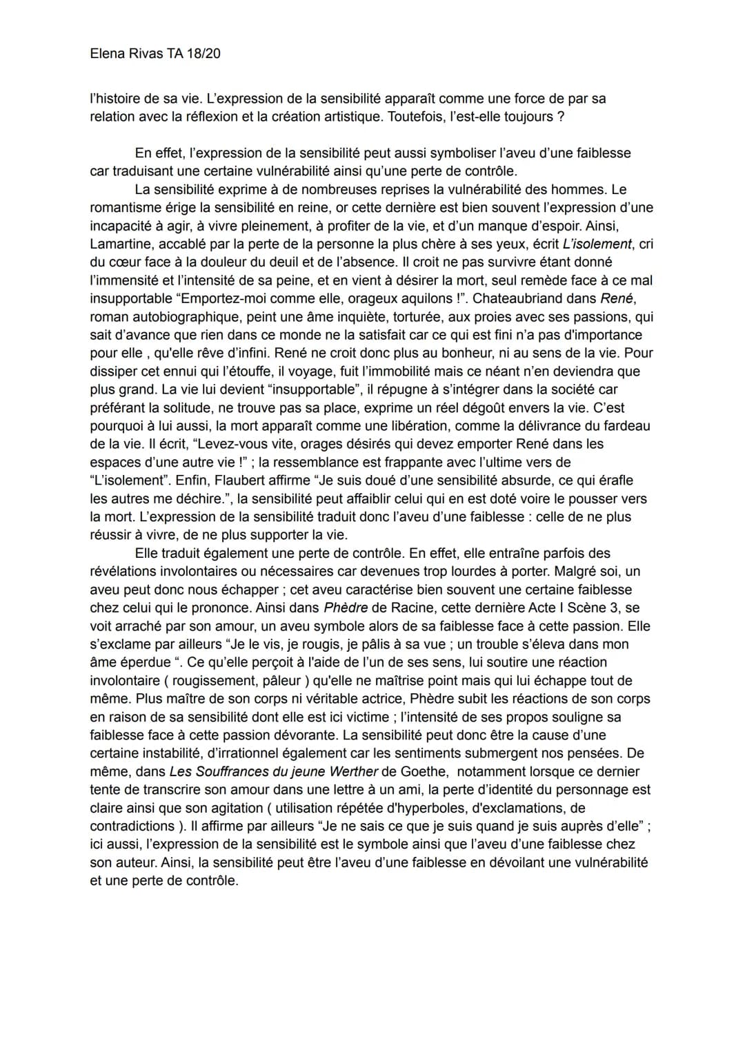 Elena Rivas TA 18/20
"Ne méprisez la sensibilité de personne. La sensibilité de chacun, c'est son génie." écrit
Charles Baudelaire. La sensi
