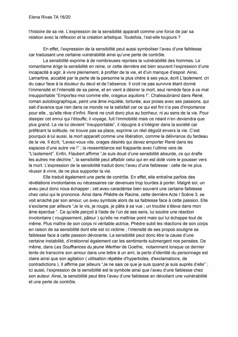 Elena Rivas TA 18/20
"Ne méprisez la sensibilité de personne. La sensibilité de chacun, c'est son génie." écrit
Charles Baudelaire. La sensi