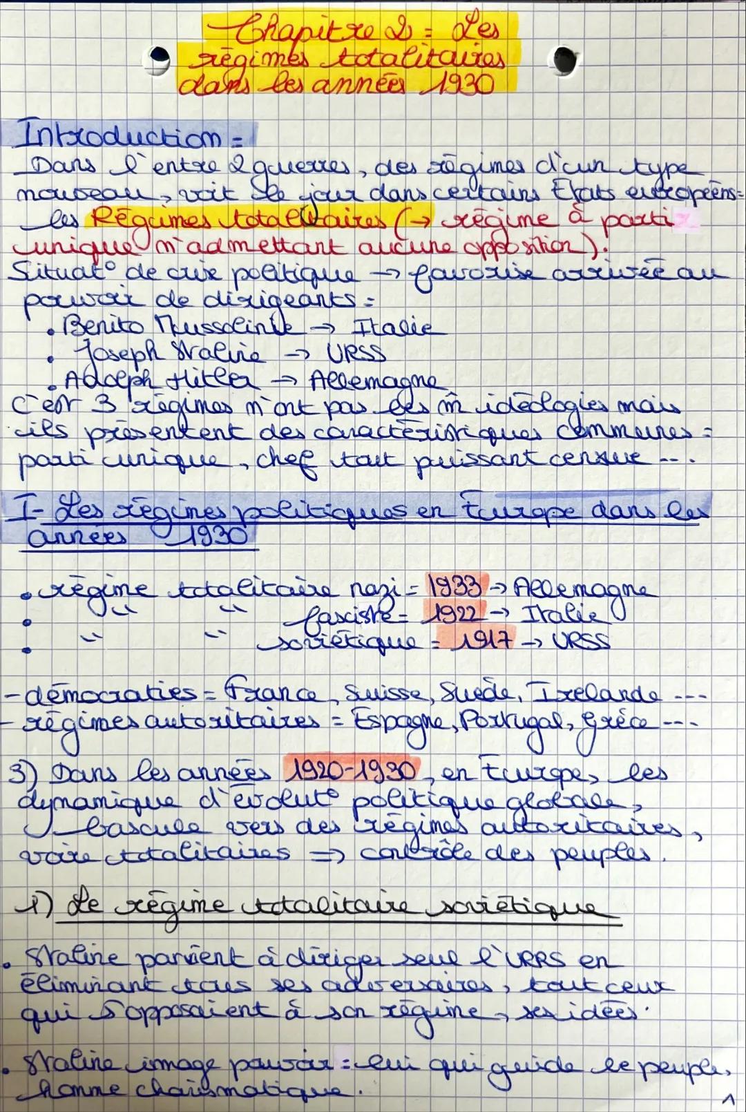 Les régimes totalitaires dans les années 1930