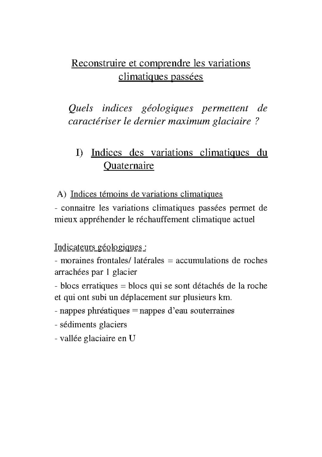 Climat du passé SVT Terminale - Reconstituer et comprendre les variations climatiques passées