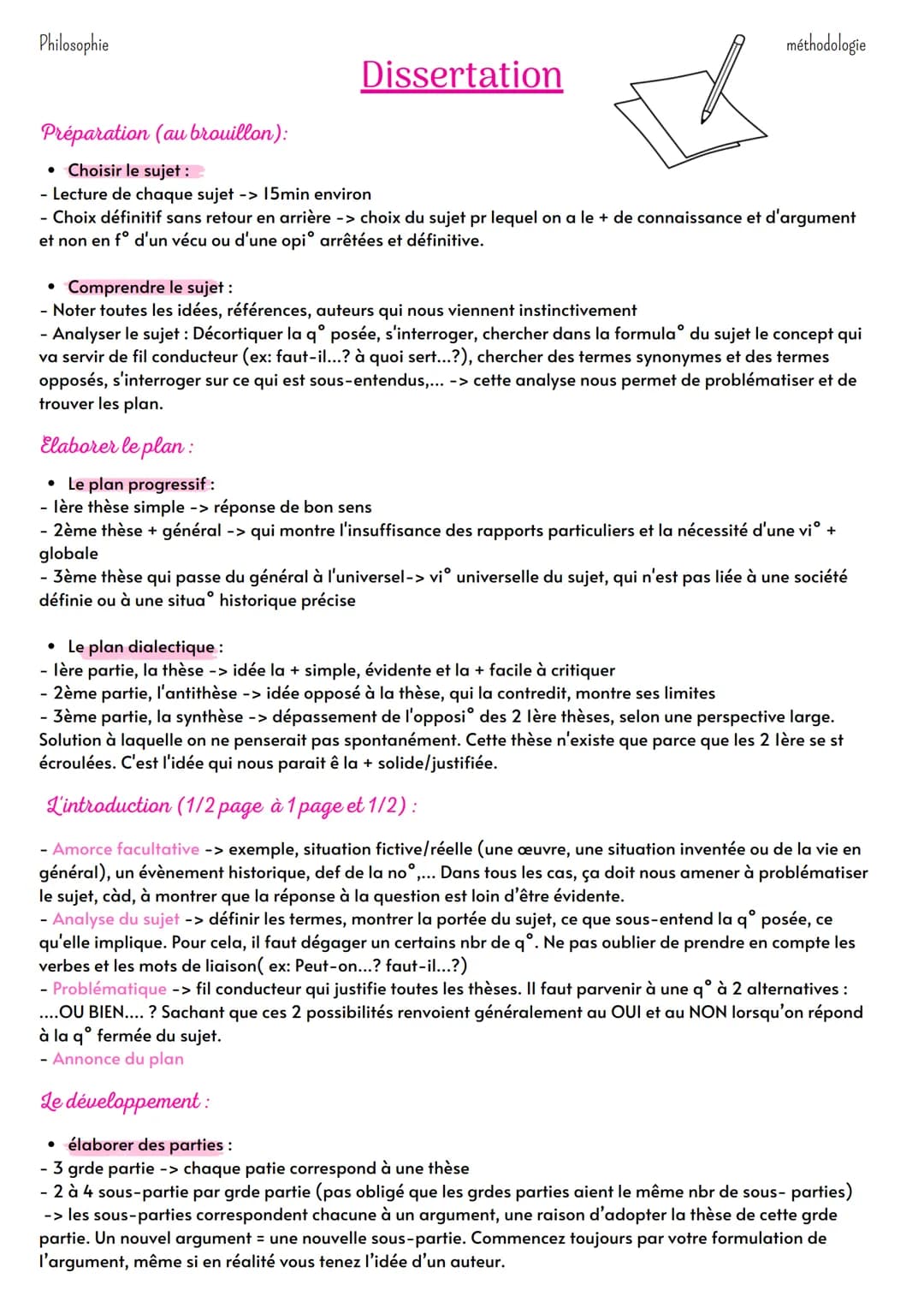 Philosophie
Dissertation
Préparation (au brouillon):
• Choisir le sujet:
- Lecture de chaque sujet -> 15min environ
-Choix définitif sans re