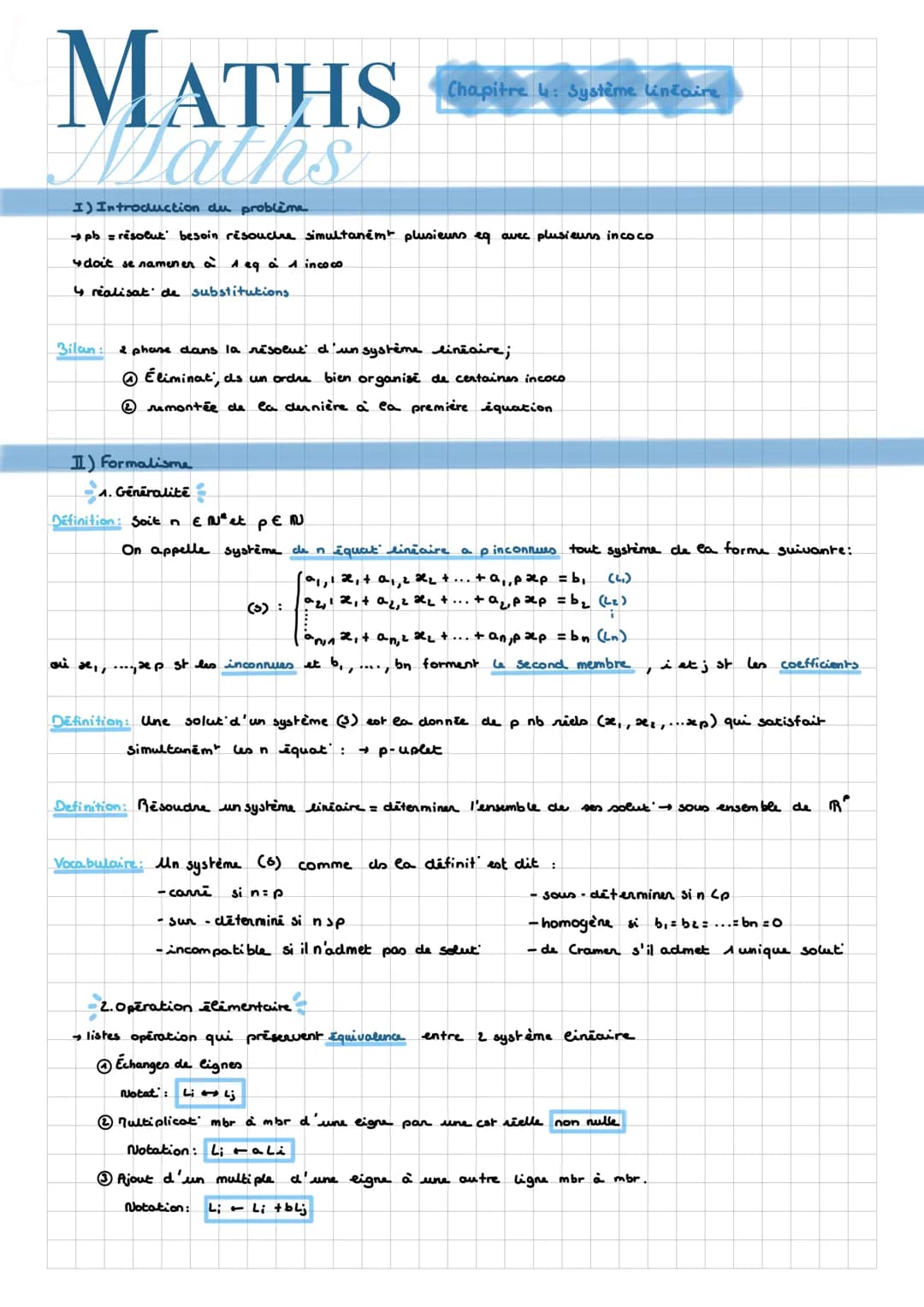 MATHS
Maths
I) Introduction du problème
→pb = résolut besoin résoudre simultanémt plusieurs eq avec plusieurs inco.co
doit se namener à 1e9 