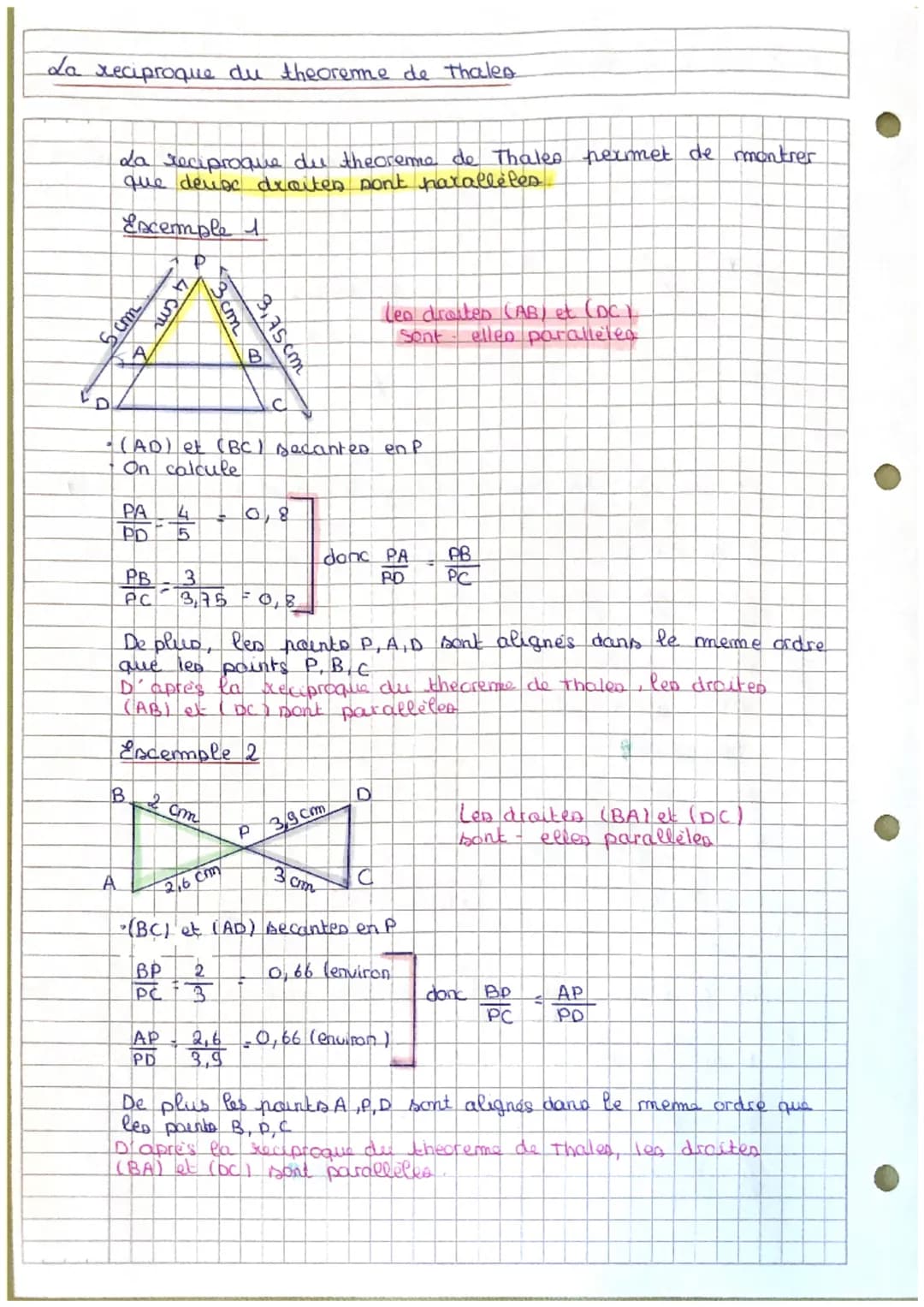La reciproque du theoreme de Thales
La reciproque du theoreme de Thales permet de montrer
que dense droiten pont parallèles
Ecemple 1
rap
4 