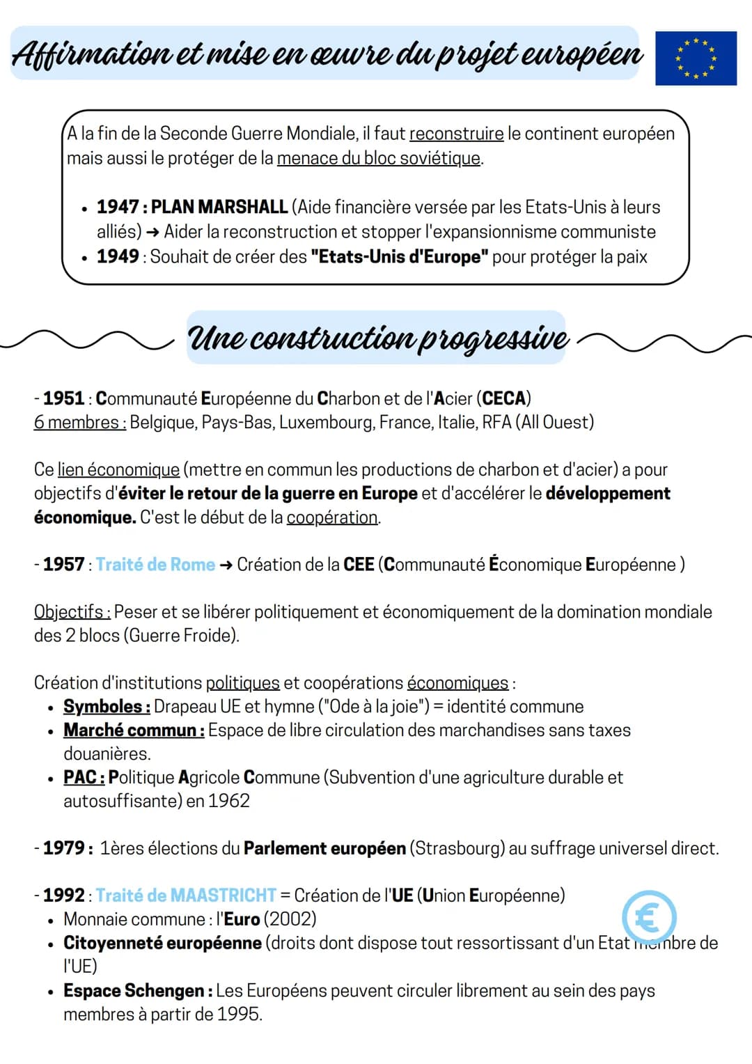 Affirmation et mise en œuvre du projet européen
A la fin de la Seconde Guerre Mondiale, il faut reconstruire le continent européen
mais auss