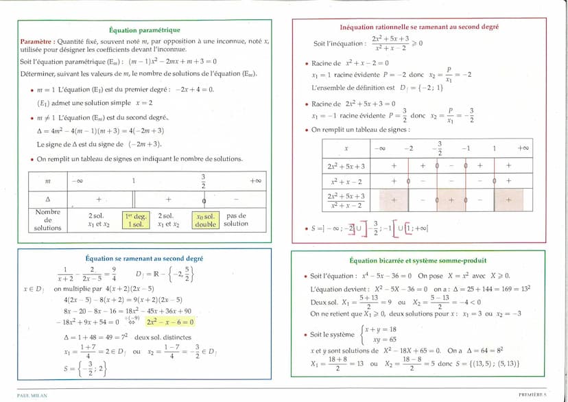 Équation bicarrée
Une équation bicarrée est une équation de la forme:
ax² +bx² + c = 0
On pose alors X = x² avec X>0
L'équation devient: aX2