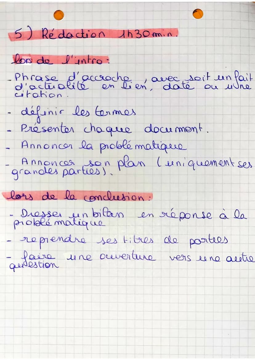 METHQDE
¤tude critique de document
ерчение dure 2 heures
4) Lecture et analyse de la consigne
5min.
Lecture des documents 10 min.
identifier