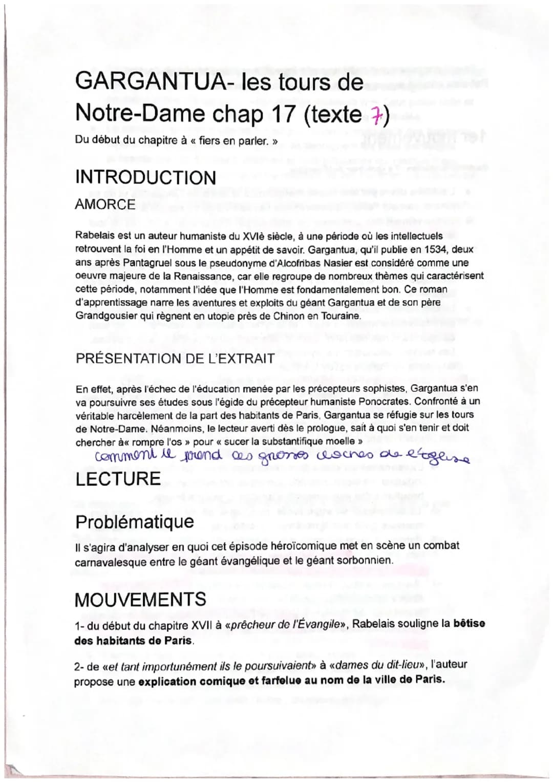 GARGANTUA-
les tours de
Notre-Dame chap 17 (texte )
Du début du chapitre à « fiers en parler. >>
INTRODUCTION
AMORCE
Rabelais est un auteur 
