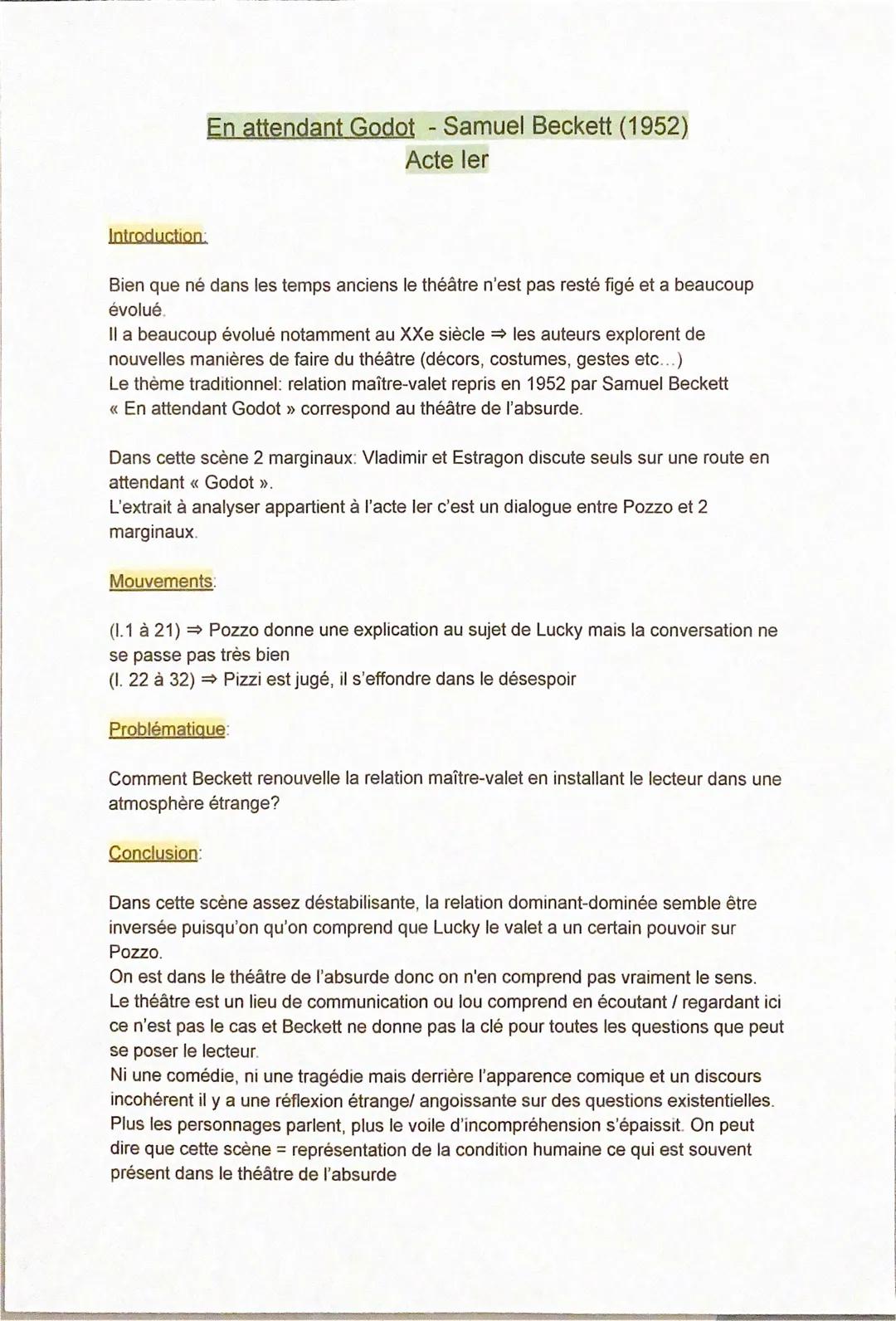En attendant Godot: Analyse, Résumé et PDF - Bac de Français