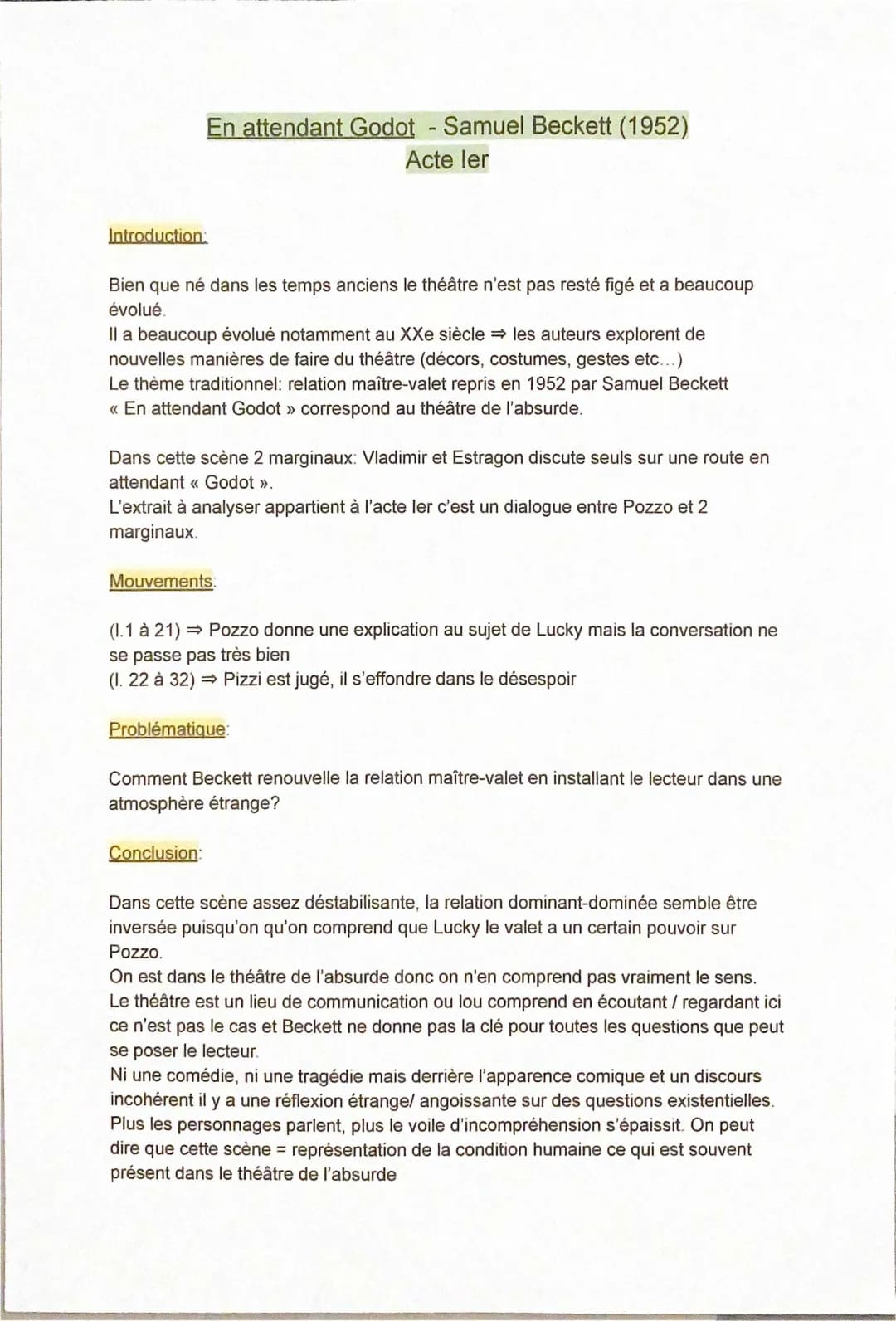 En attendant Godot: Analyse, Résumé et PDF - Bac de Français