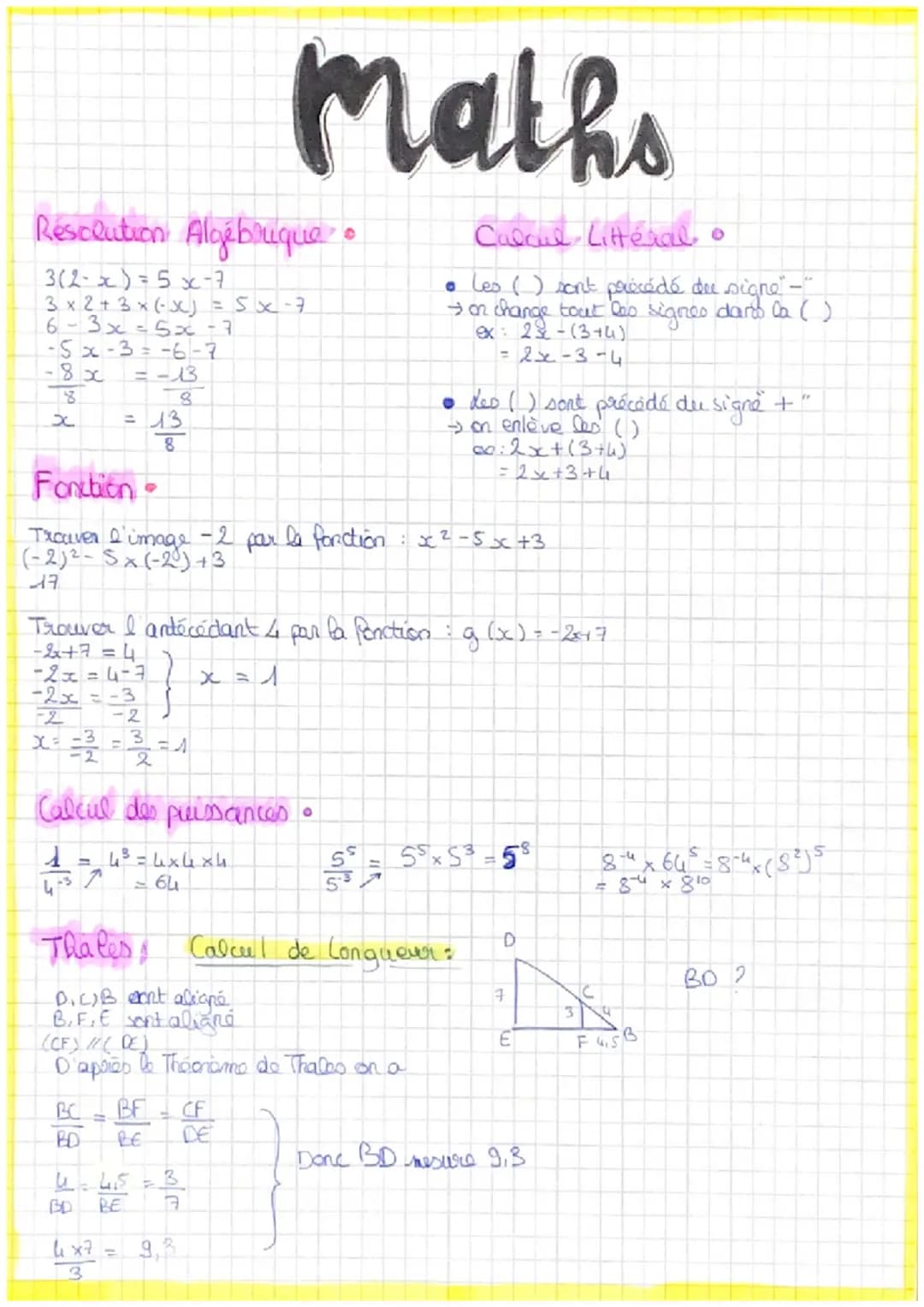 Resolution Algébruque •
3(2-x) = 5 x-7
3x2 + 3x (-x)
6-3x = 5x - 3
-5x-3-6-7
= -13
-8x
x
= 13
8
-2x = -3
-2
2
X=-3-3
322
473
Fonction
Trouve