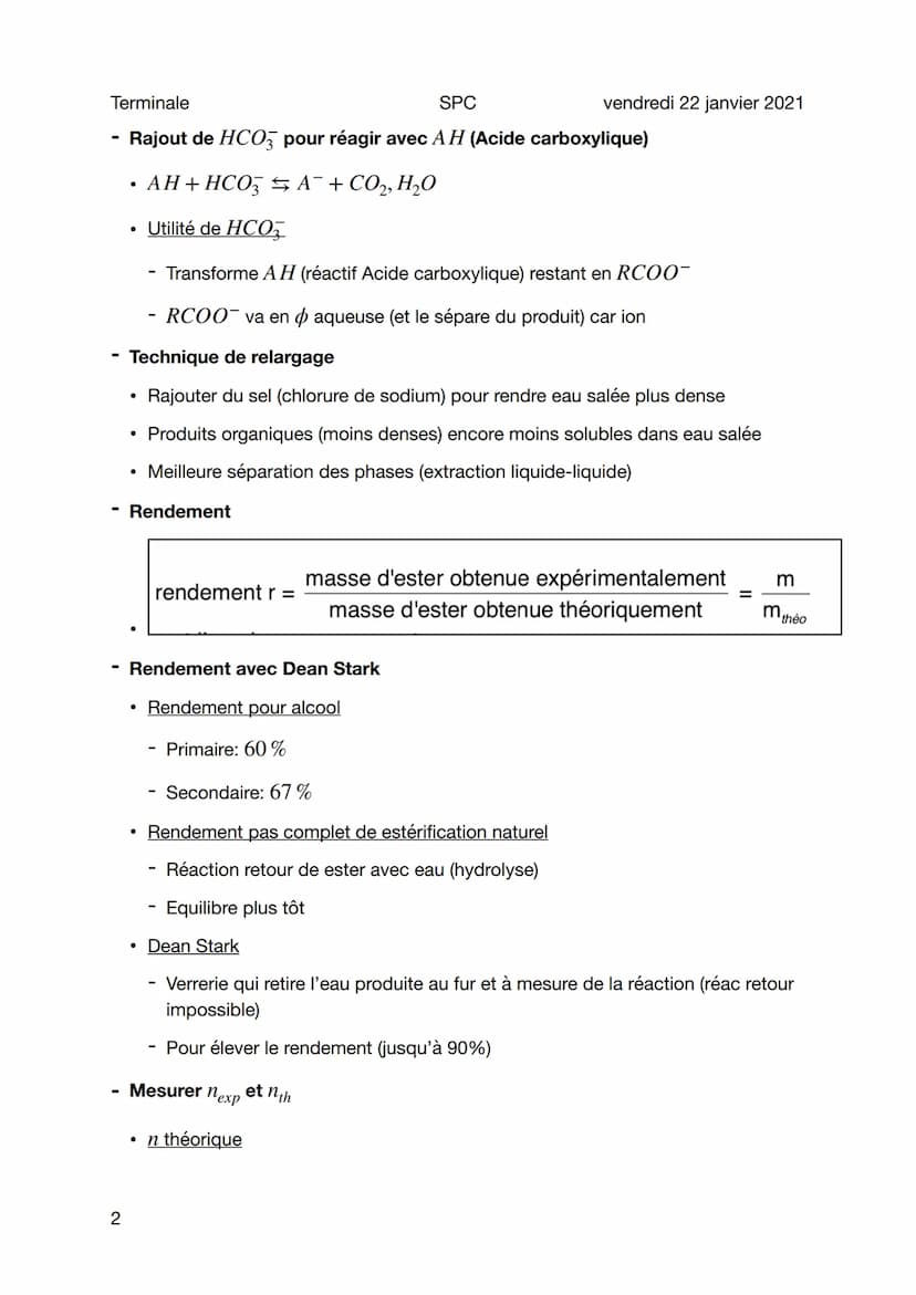 Terminale
Synthèse Ester
Sujet général
3 Propriétés d'une réaction d'estérification
• Lente
• Limité: par leur réaction inverse (hydrolyse)
