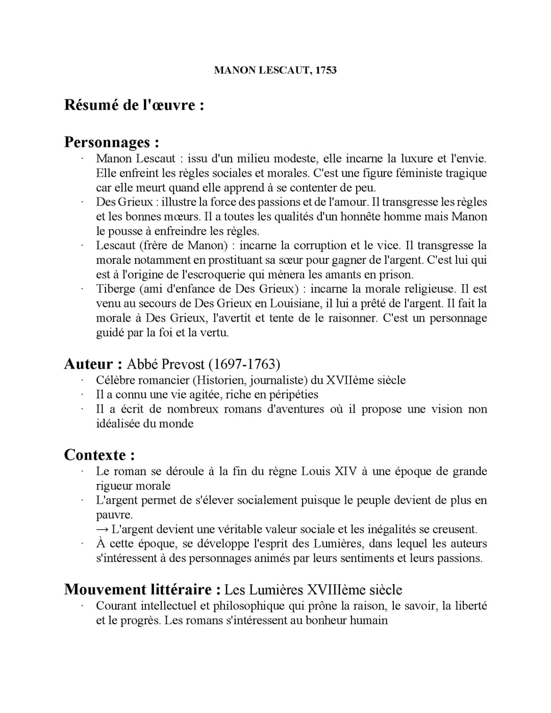 Manon Lescaut Abbé Prevost