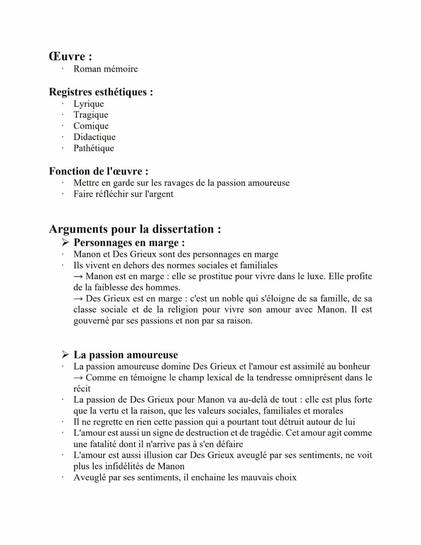 MANON LESCAUT, 1753
Résumé de l'œuvre :
Personnages:
Manon Lescaut issu d'un milieu modeste, elle incarne la luxure et l'envie.
Elle enfrein